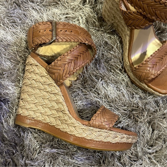 Stuart Weitzman Elixir Tan Leather Braided Wedges - Picture 10 of 14